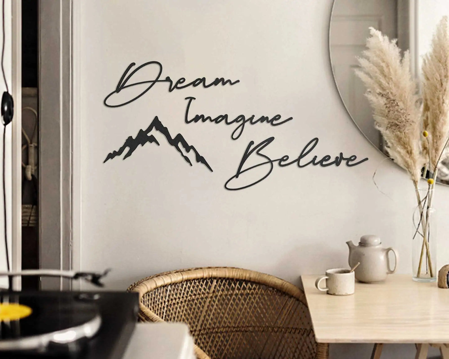 Metal Dream lmagine Believe Sign with Mountains