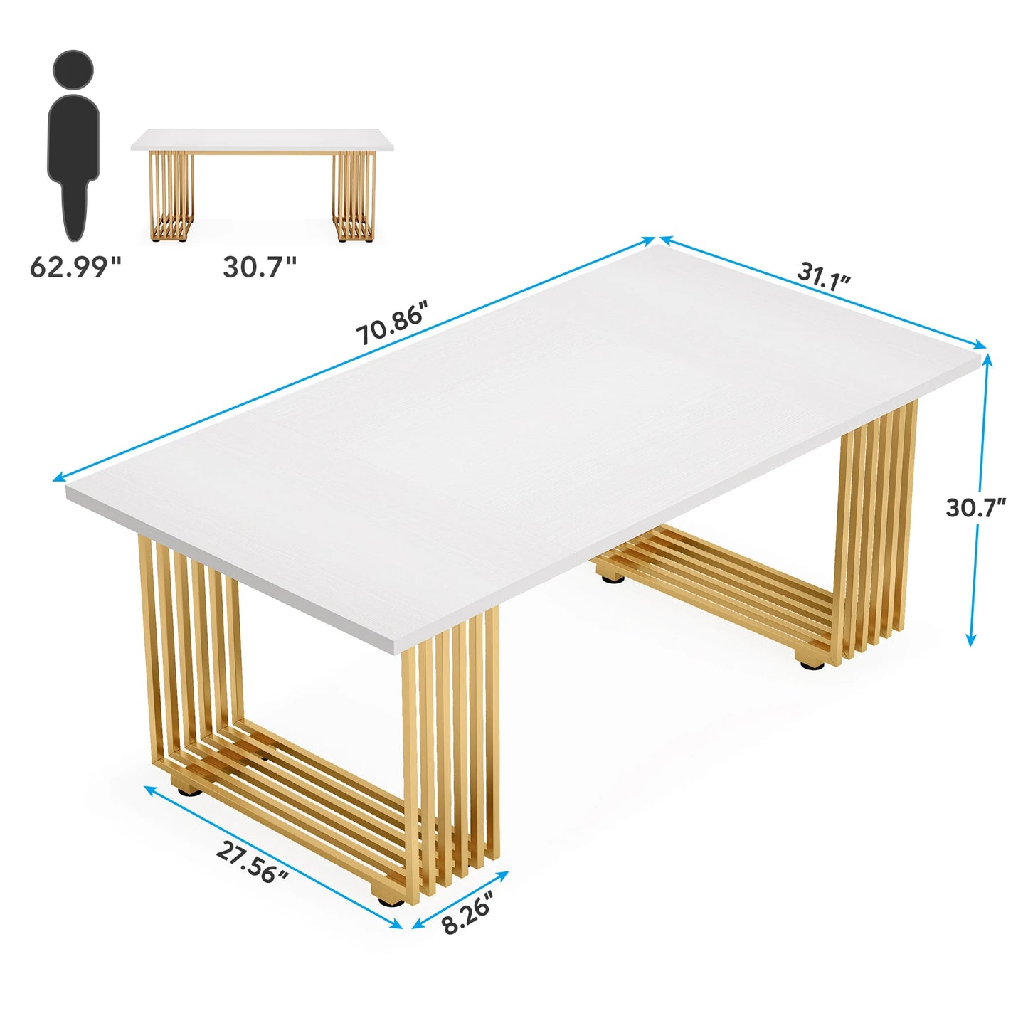 63-Inch Rectangular Dining Table with Faux Marble Table Top