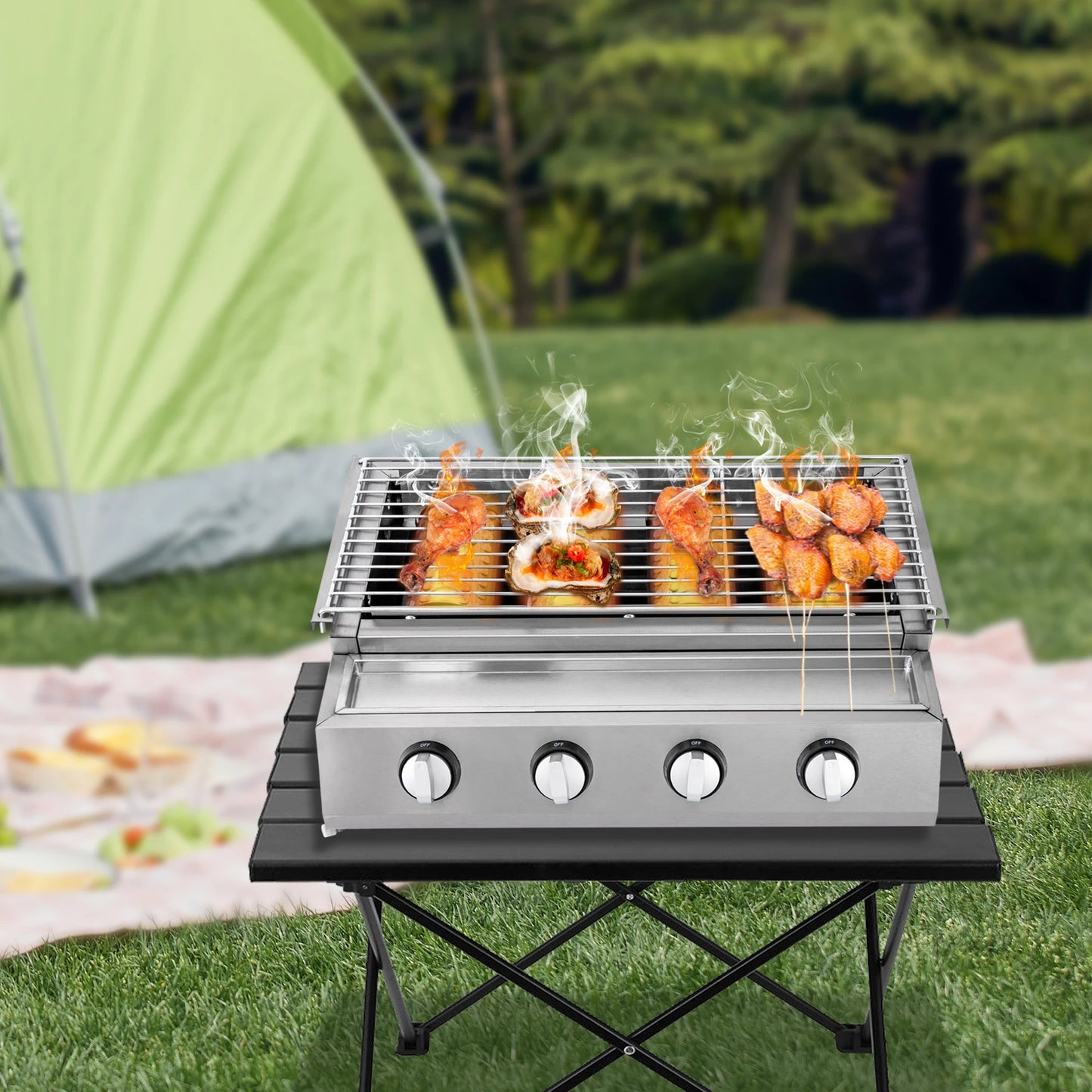 Smokeless Barbecue Grill 4 Burners LPG Gas Portable