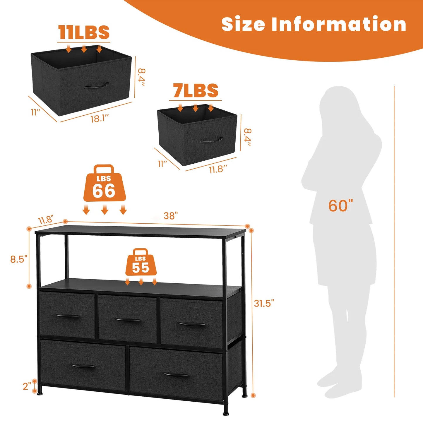 Cabinet Dresser With 5 Fabric Drawers