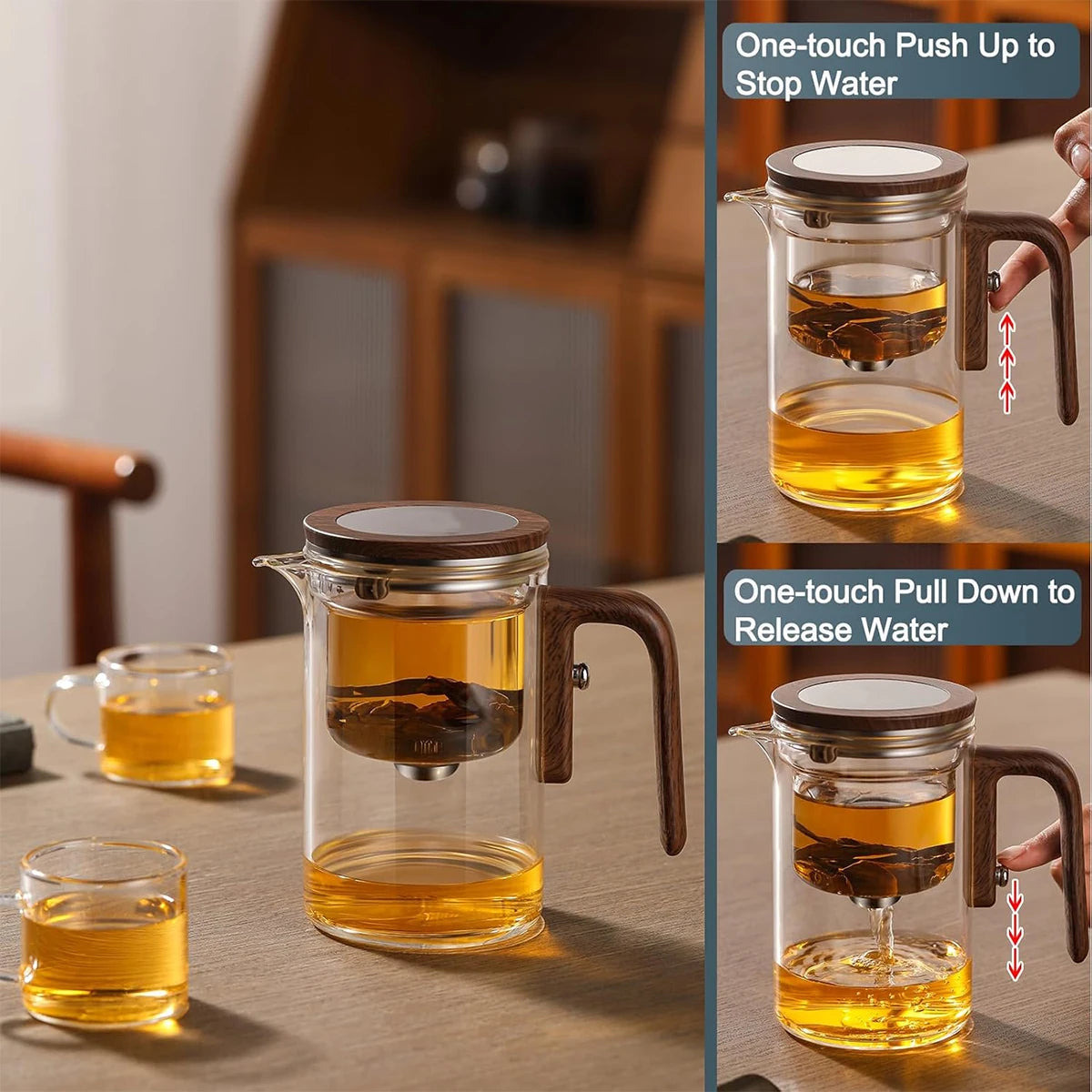 Tea Pot with One Click Switch Tea Filtration