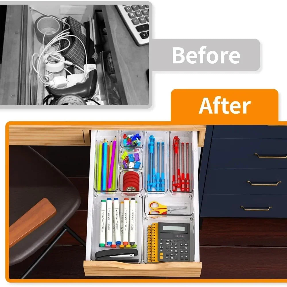 Clear plastic, 5 size drawer organizer trays