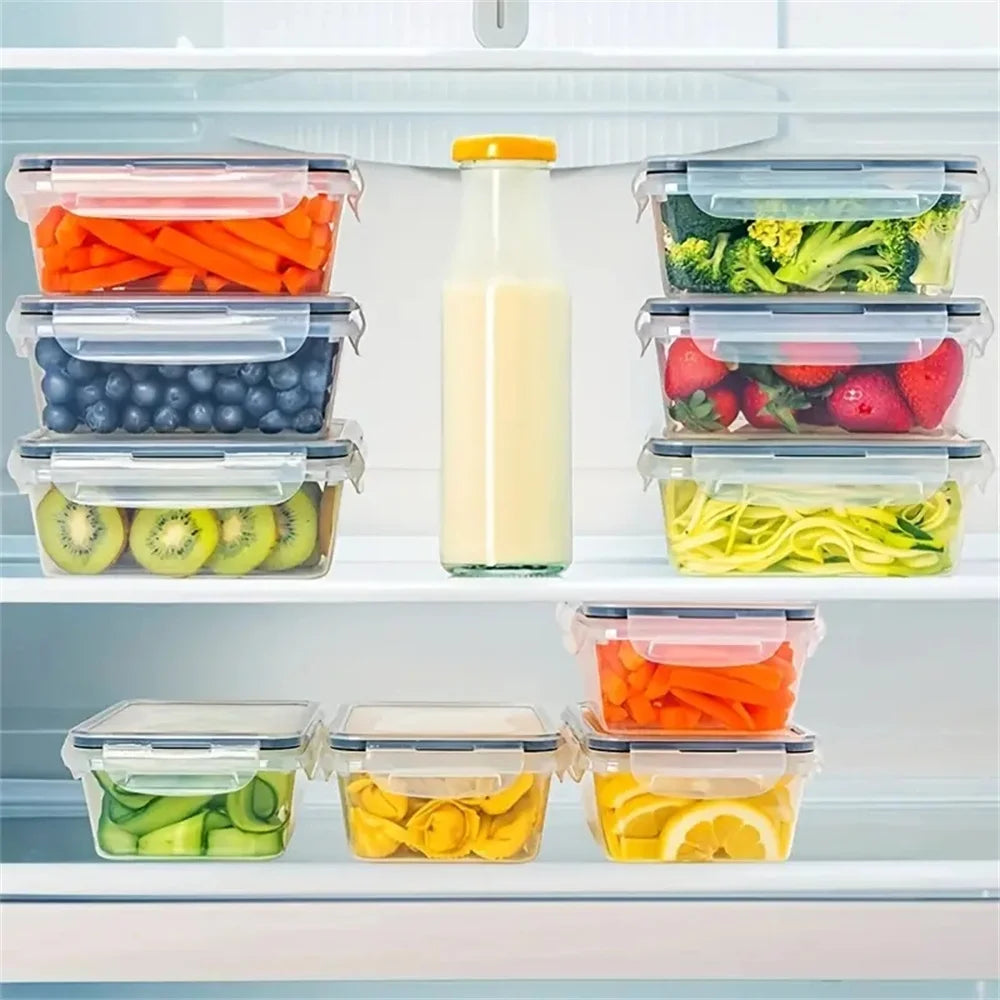 Storage Container Set - Reusable Plastic Bins with Flip Lids