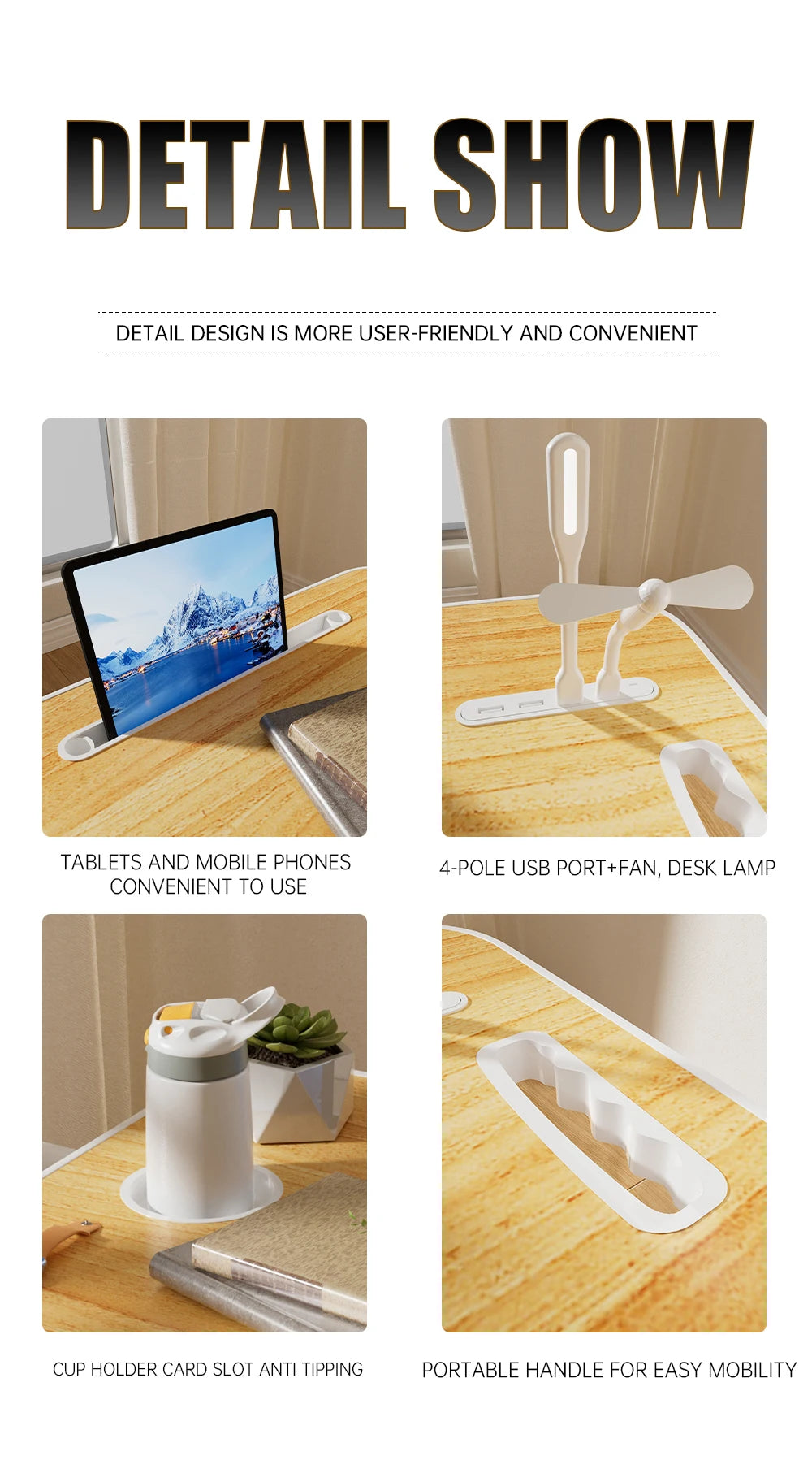 Portable Laptop Desk with USB Light, Tablet Slot
