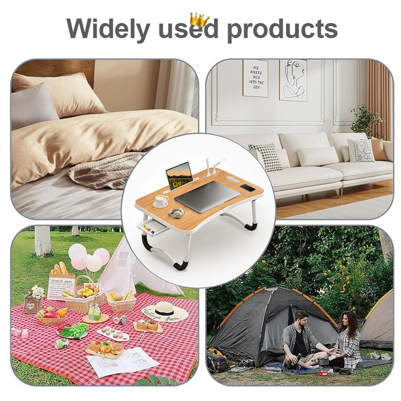 Portable Laptop Desk with USB Light, Tablet Slot
