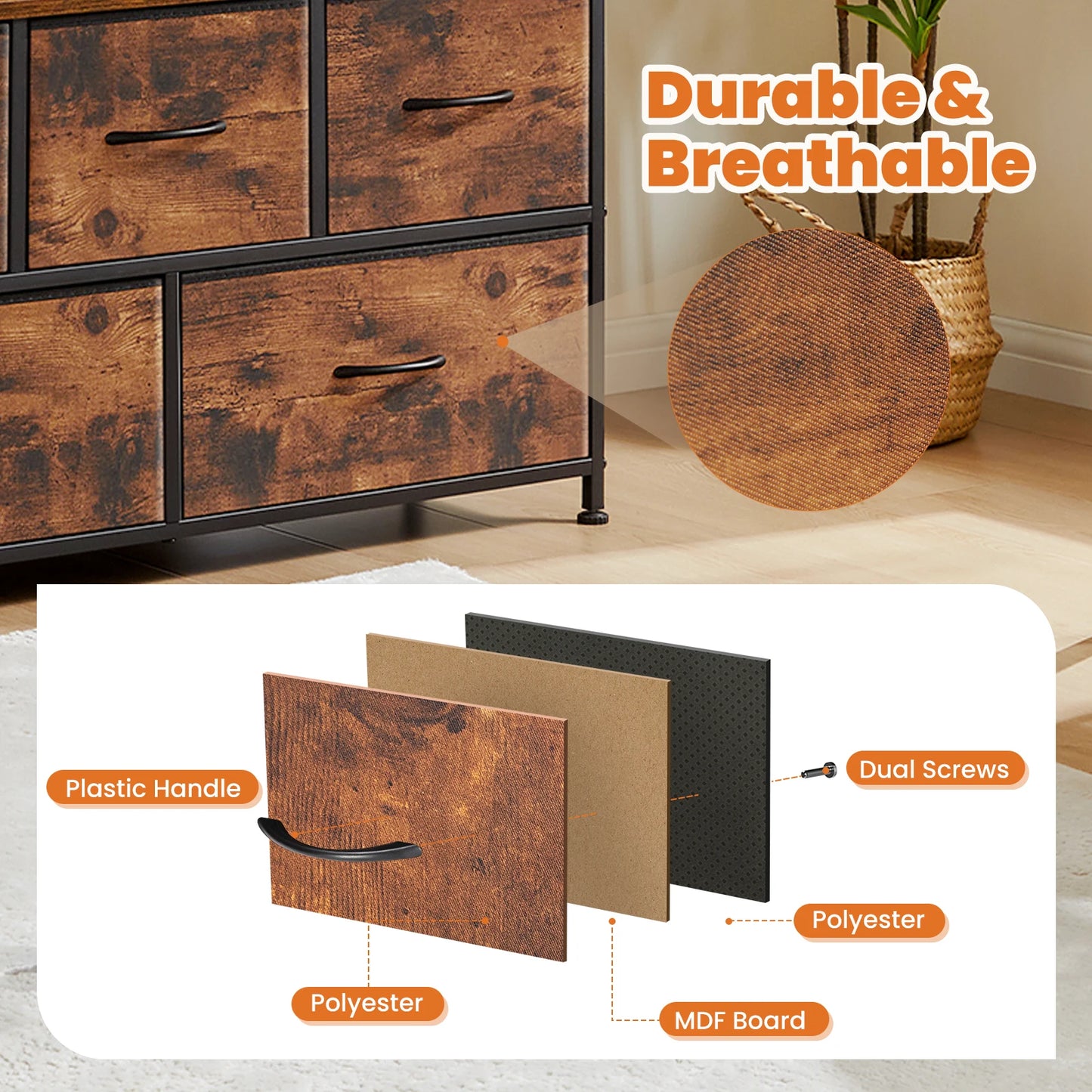 Cabinet Dresser With 5 Fabric Drawers