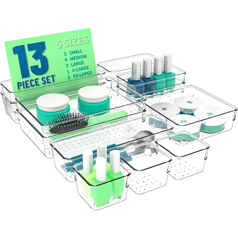 Clear plastic, 5 size drawer organizer trays