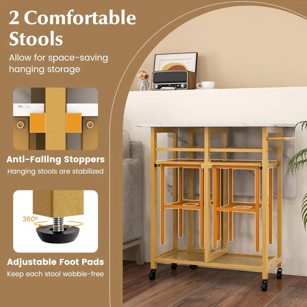 Dining Table & 2 Stools Set w/ 6-Bottle Wine Rack