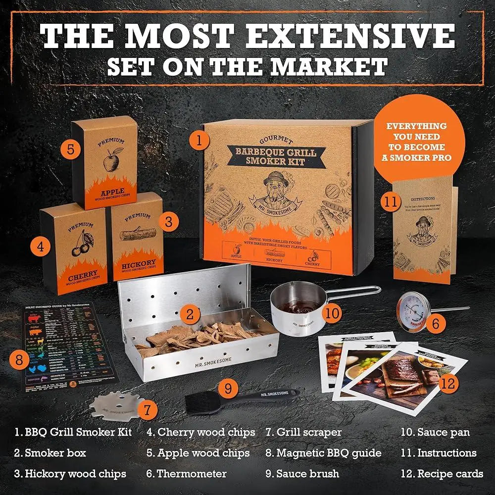 Wood Smoked BBQ Grill Set 12 Pc Smoker Box
