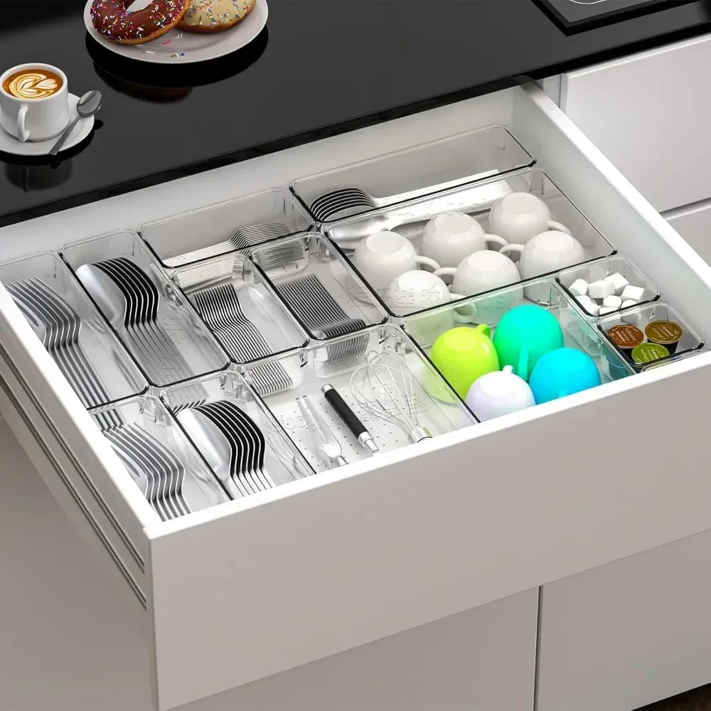 Clear plastic, 5 size drawer organizer trays