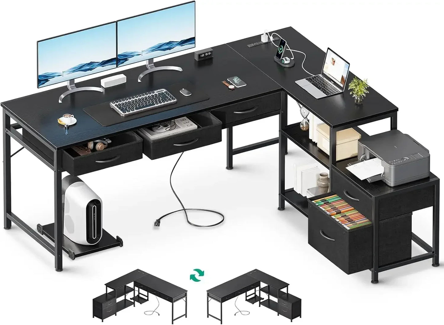 61" Reversible L Shaped Computer Desk