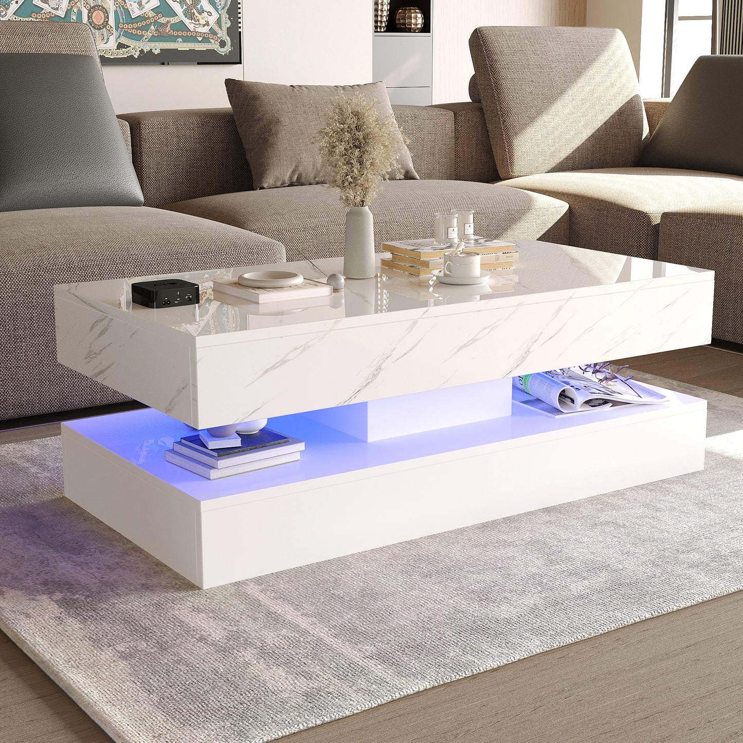 Coffee Table with LED lights and 2 Storage Drawers