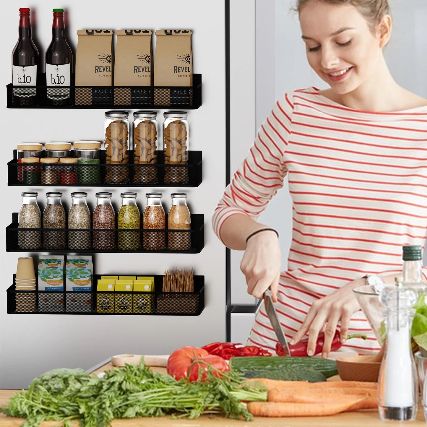 4 Packs of Magnetic Spice Rack for Refrigerator