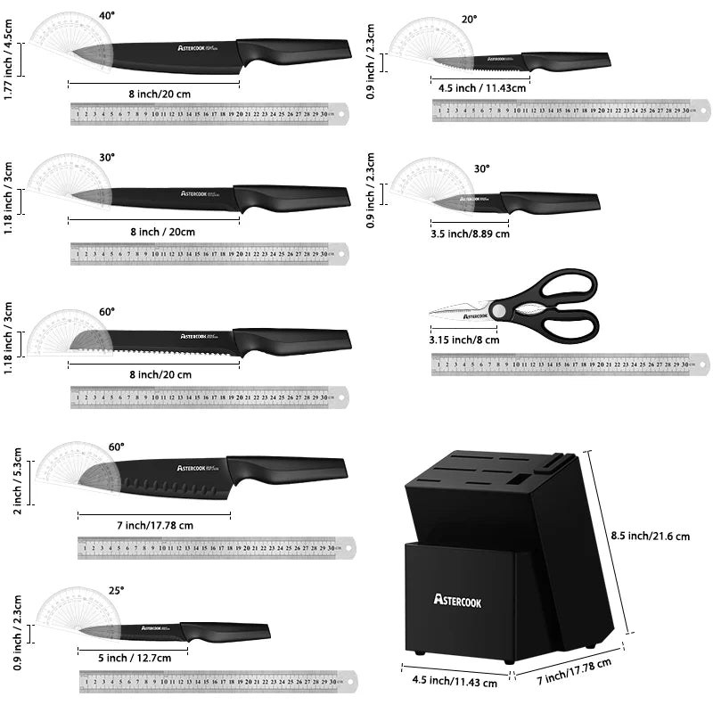 Knife Set with Built-in Sharpener Block 15 Pieces