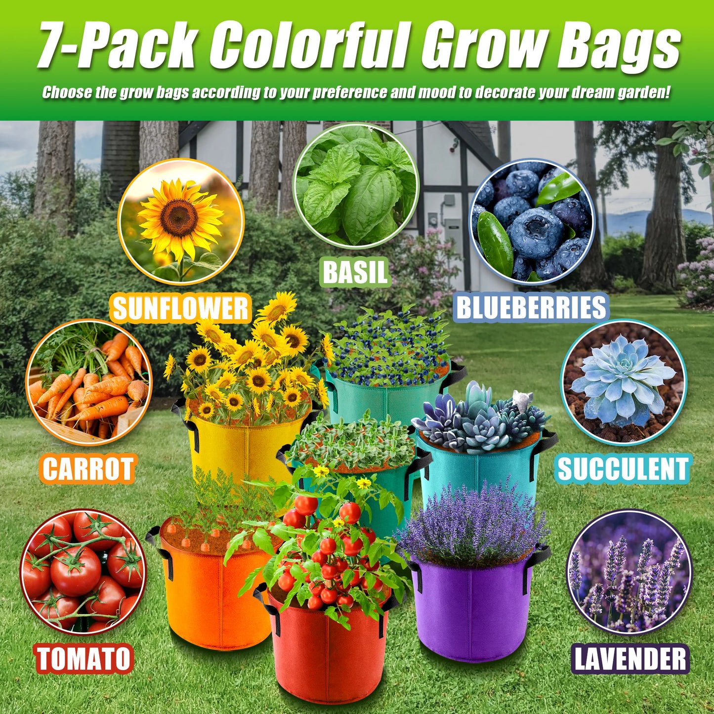 7 Pack 5 Gallon Fabric Pots with Handles