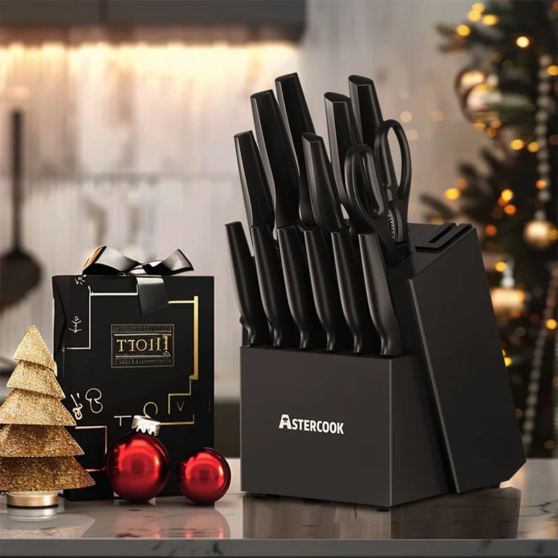 Knife Set with Built-in Sharpener Block 15 Pieces