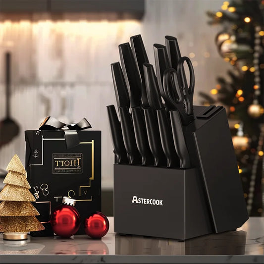 Knife Set with Built-in Sharpener Block 15 Pieces