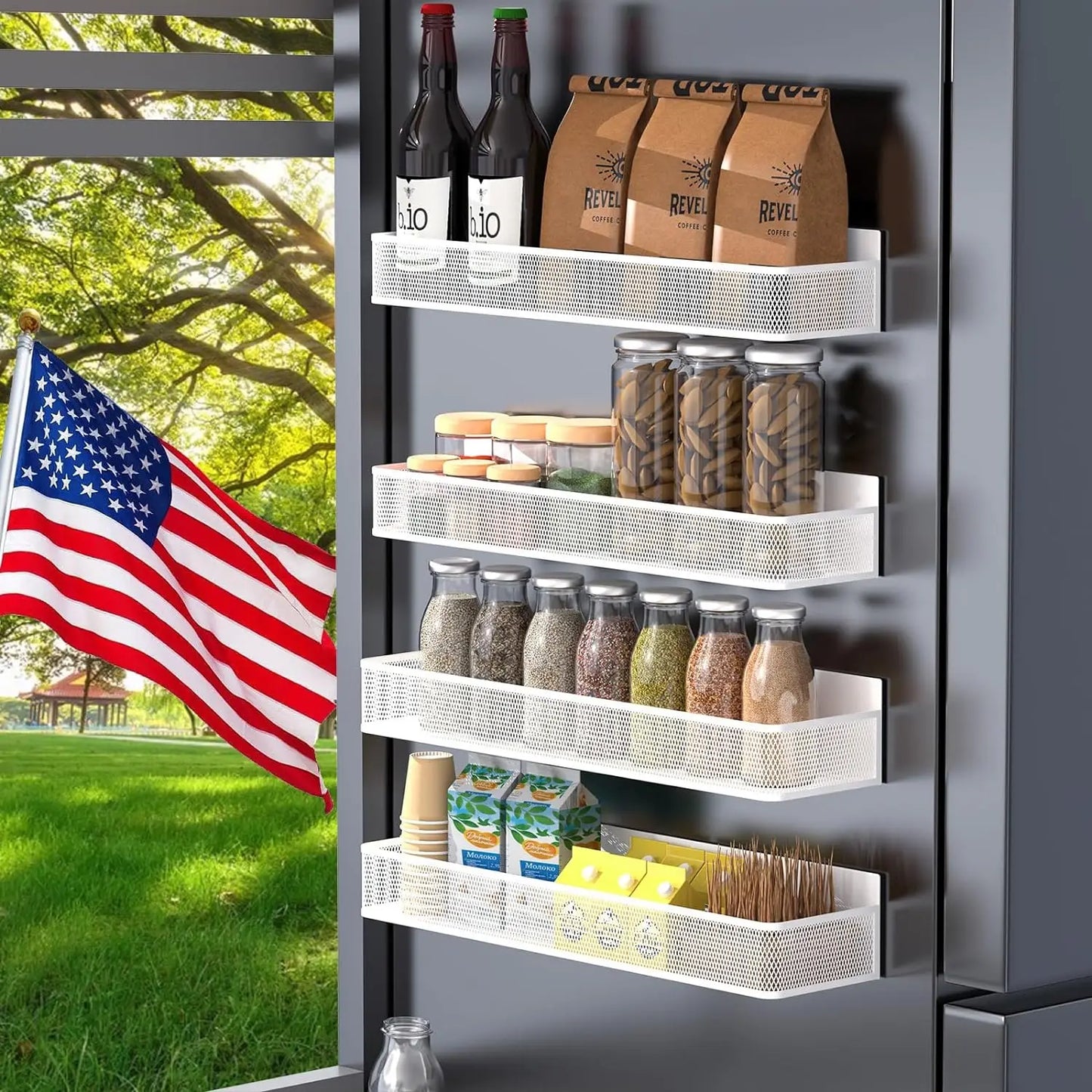 4 Packs of Magnetic Spice Rack for Refrigerator