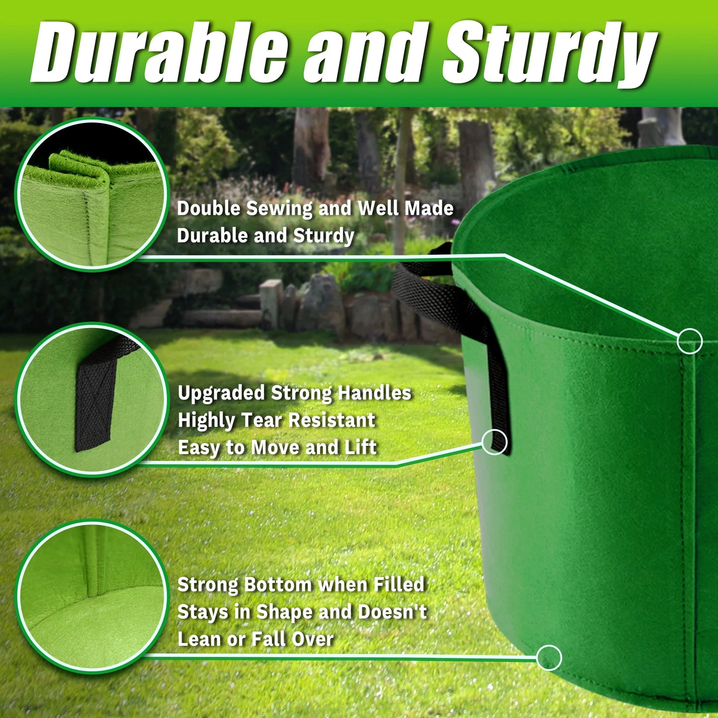 7 Pack 5 Gallon Fabric Pots with Handles