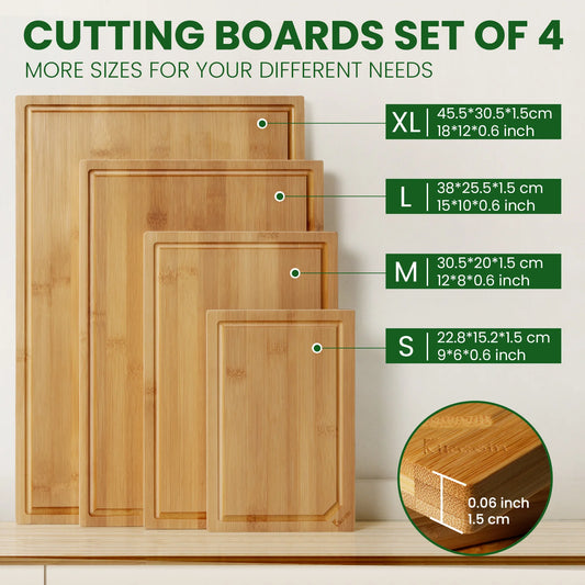 4-piece extra large bamboo cutting board set