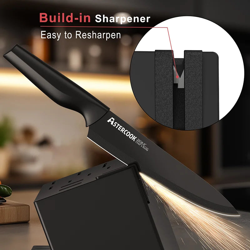 Knife Set with Built-in Sharpener Block 15 Pieces