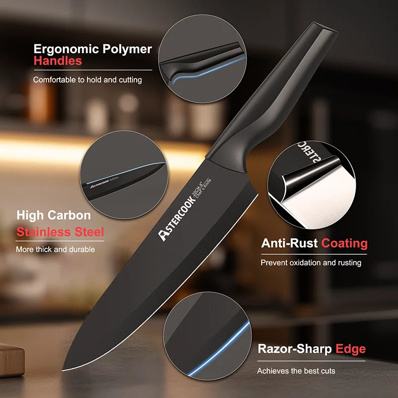 Knife Set with Built-in Sharpener Block 15 Pieces