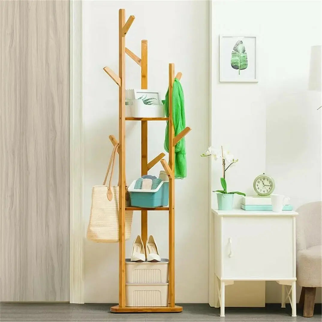 Bamboo Coat Rack 9 Hooks