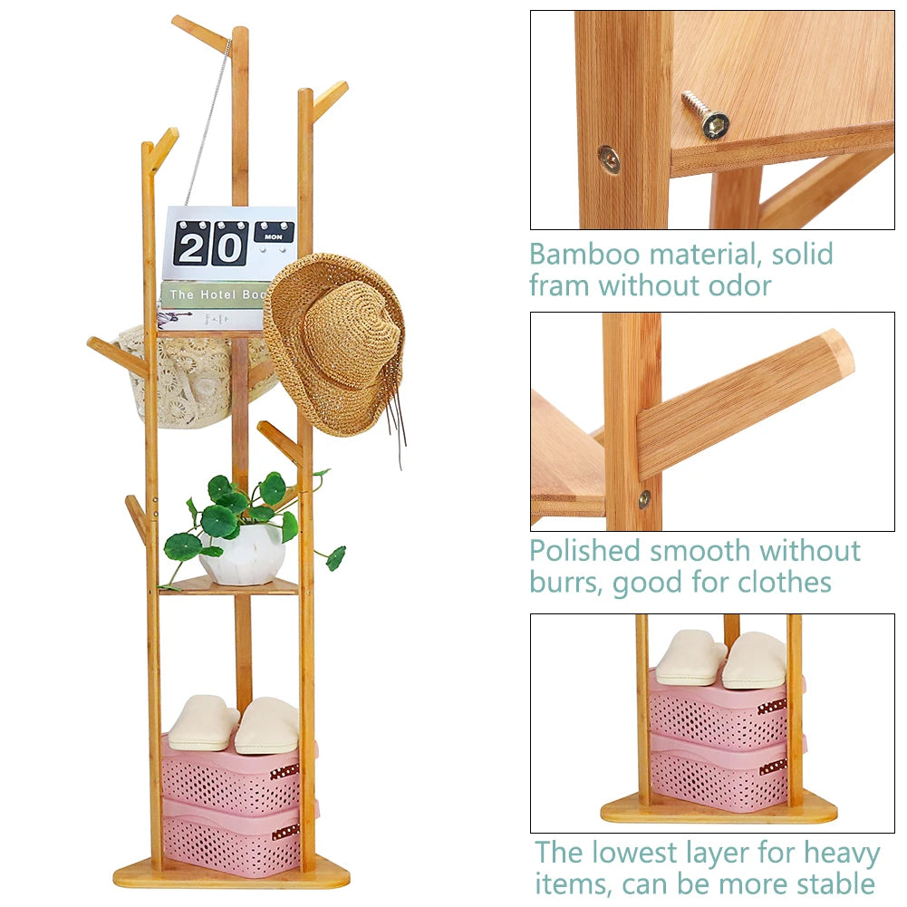 Bamboo Coat Rack 9 Hooks