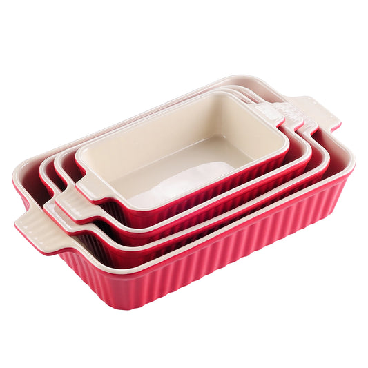 4-Piece Baking Dish Plate Set with Ceramic Handle