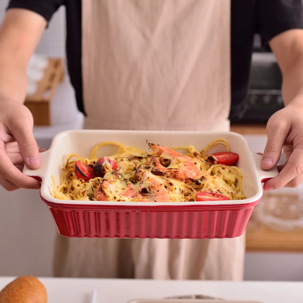 4-Piece Baking Dish Plate Set with Ceramic Handle