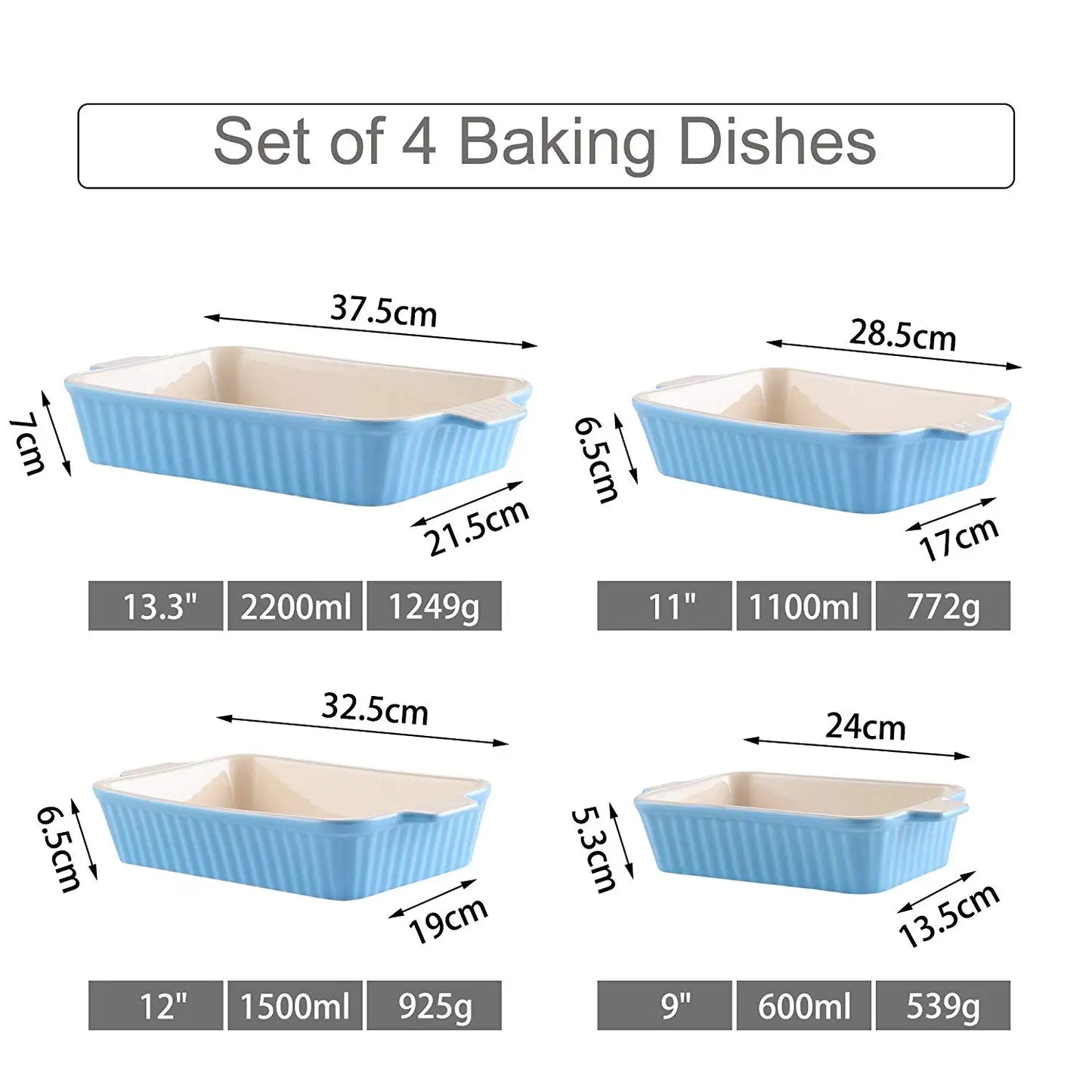 4-Piece Baking Dish Plate Set with Ceramic Handle