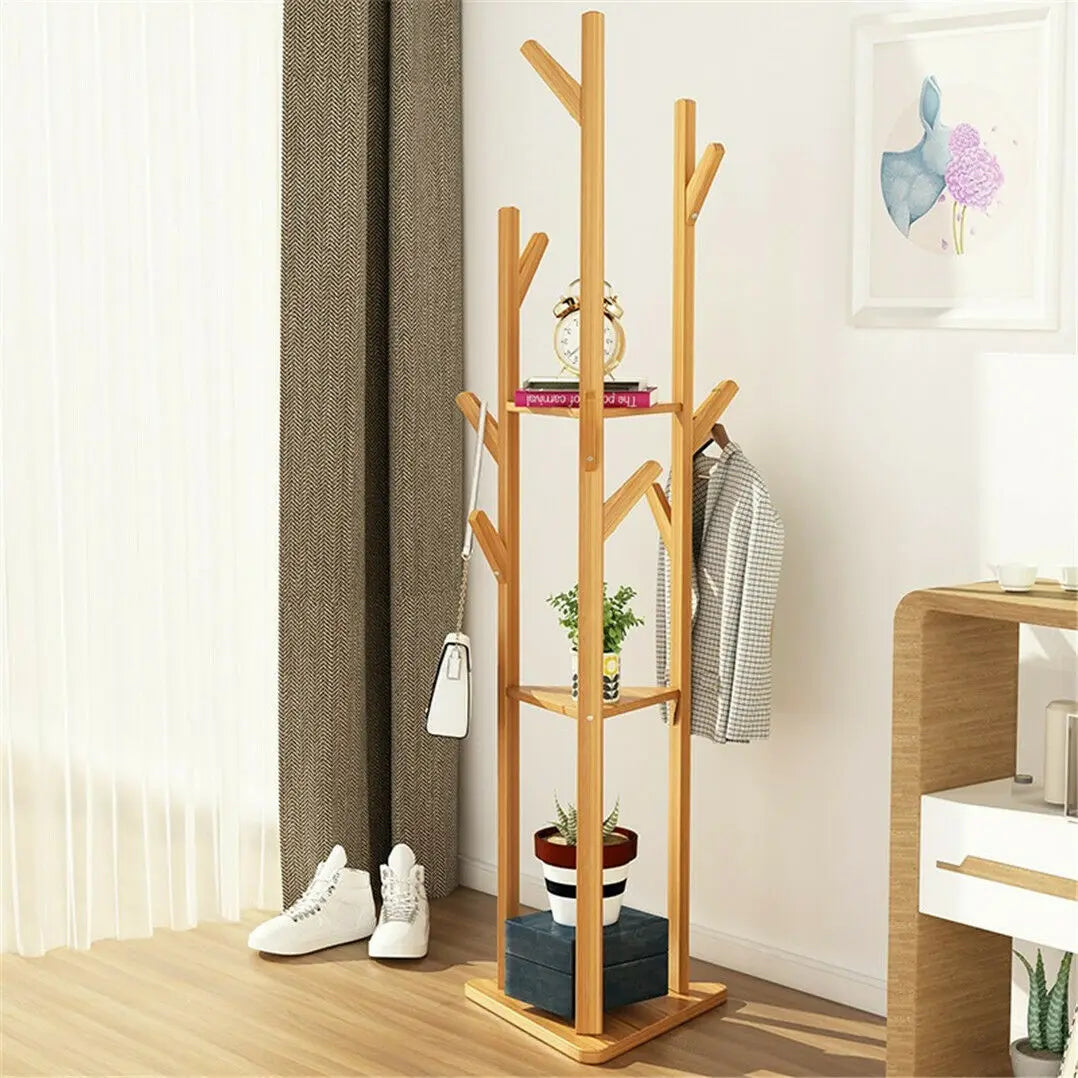 Bamboo Coat Rack 9 Hooks
