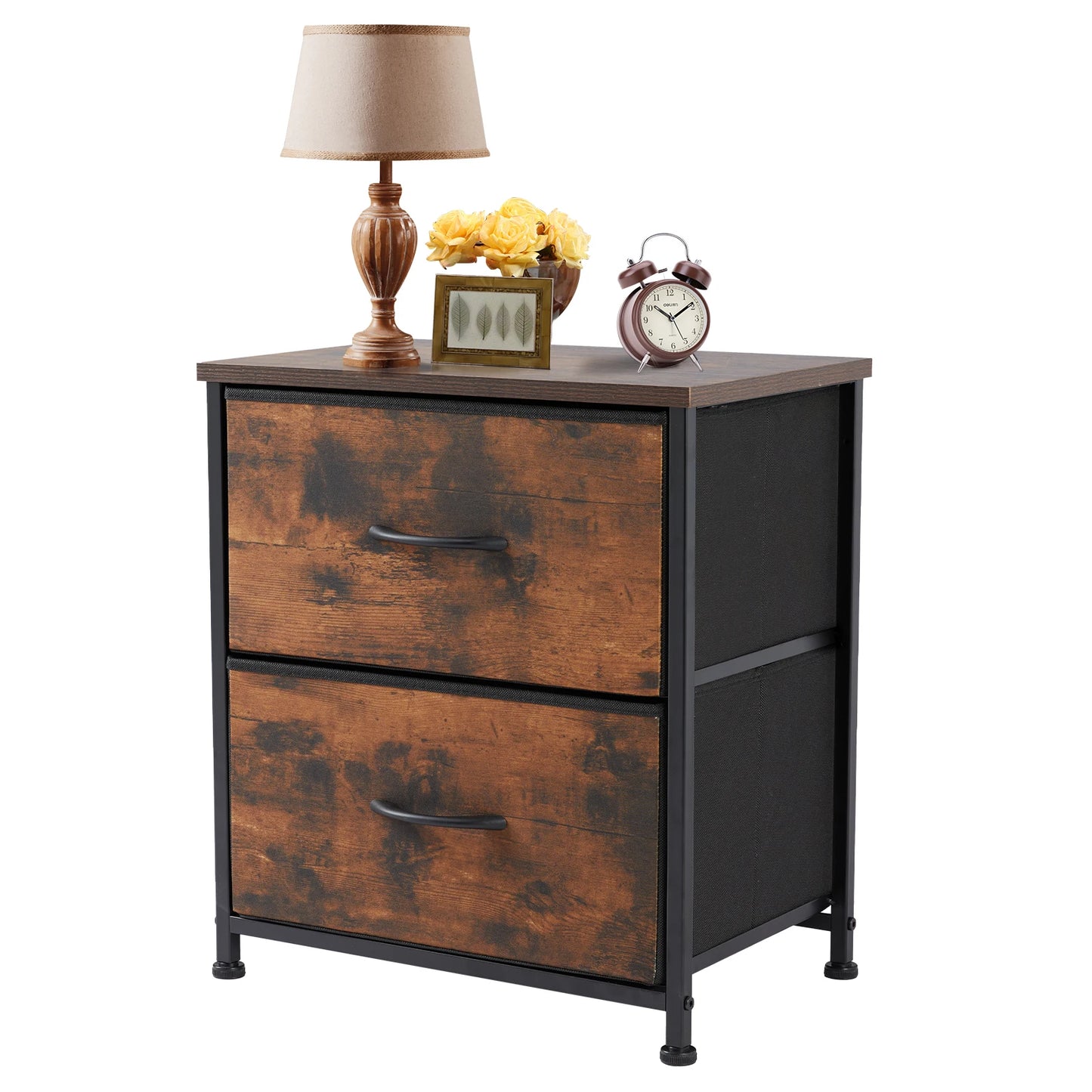 Nightstand Storage Chest w/2 Fabric Drawers