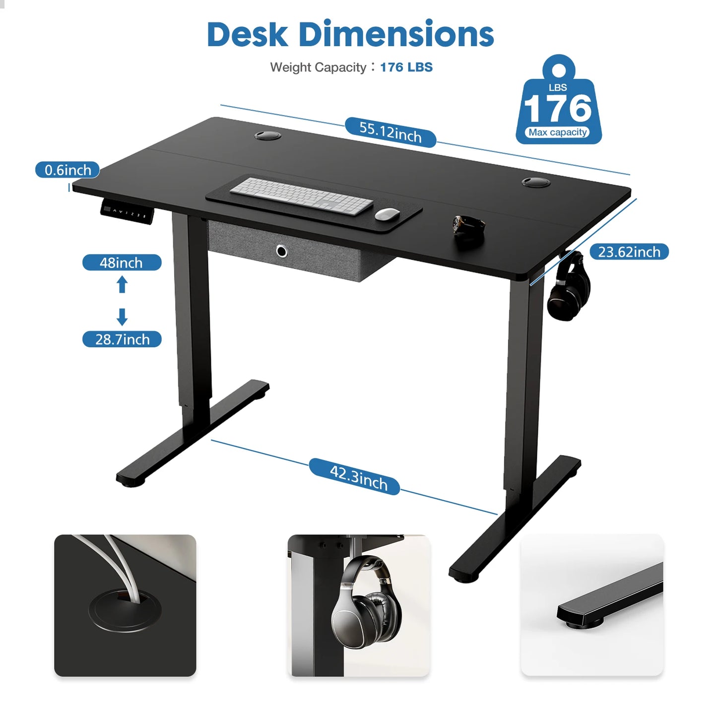 Computer Desk Electric Standing Height Adjustable 55x24 Inch