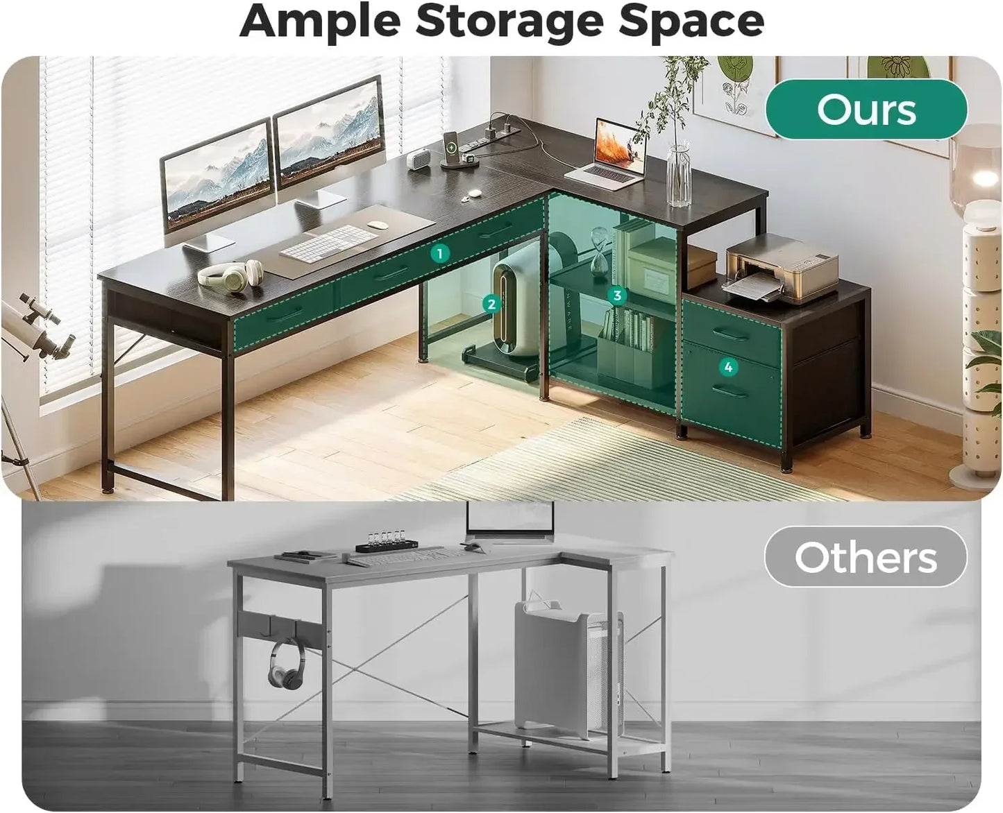 61" Reversible L Shaped Computer Desk