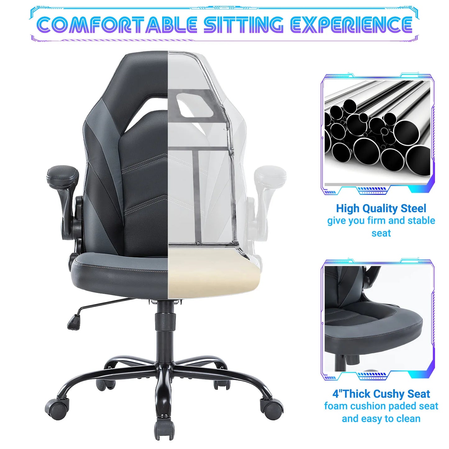 Desk Chair, Adjustable, Flip-up Armrest
