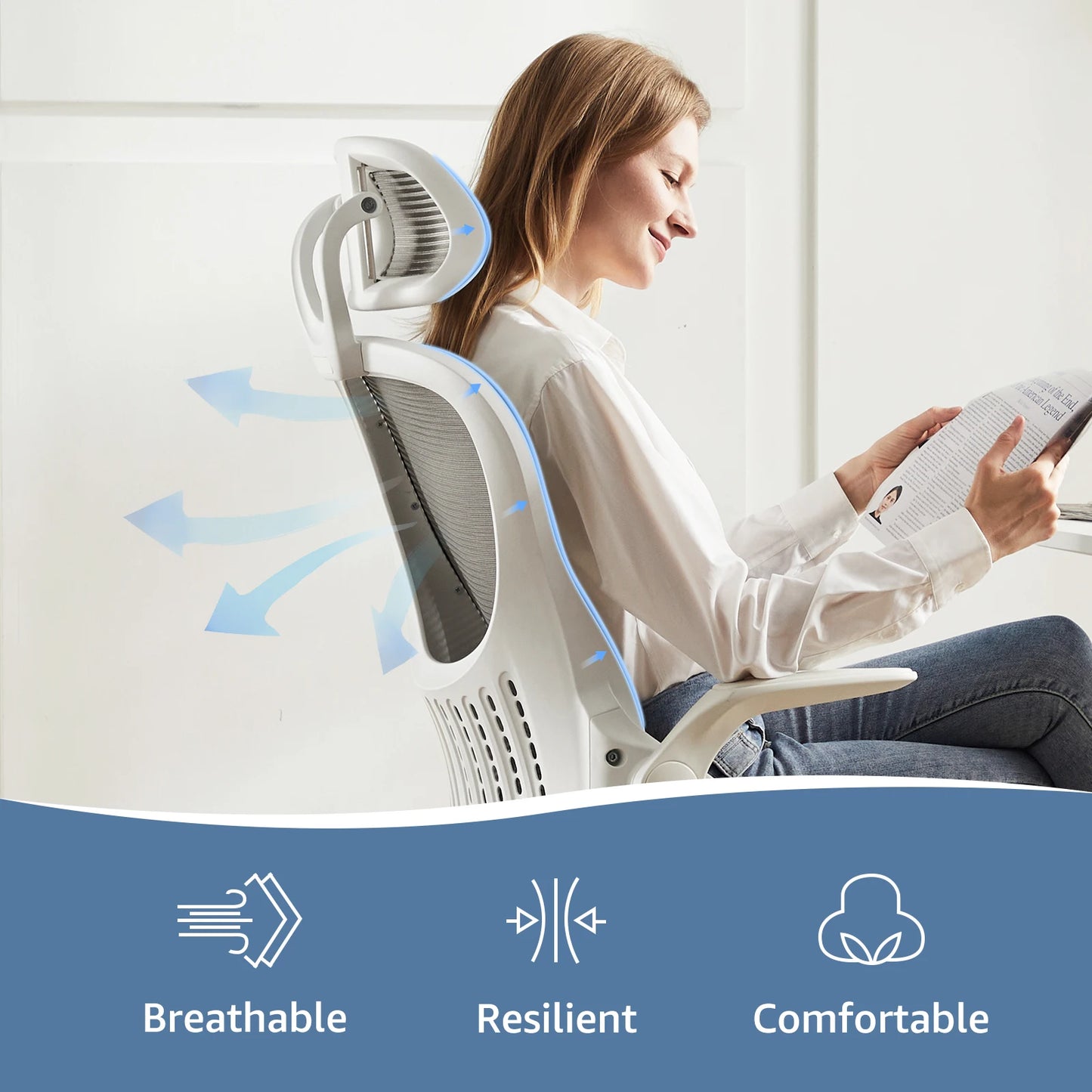 Desk Chair Flip-up Arms Adjustable Headrests Comfortable Lumbar Support