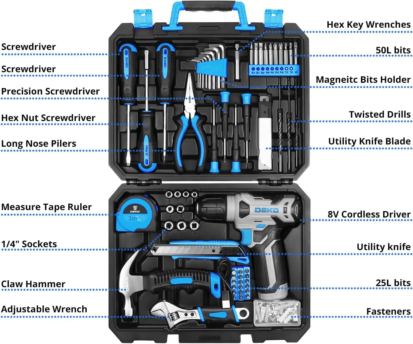 Drill Set with 8V Blue Cordless Drill