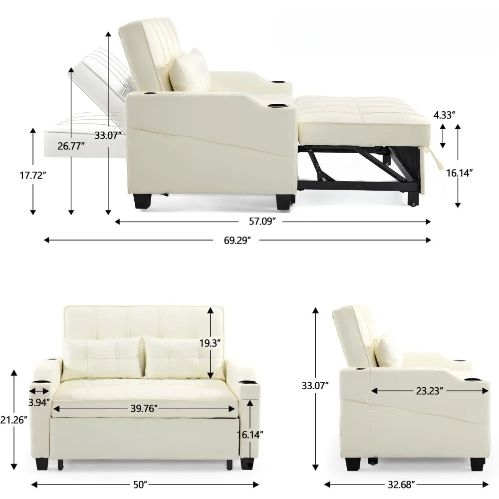 Beige Futon Sofa Bed Convertible Loveseat Sleeper Couch