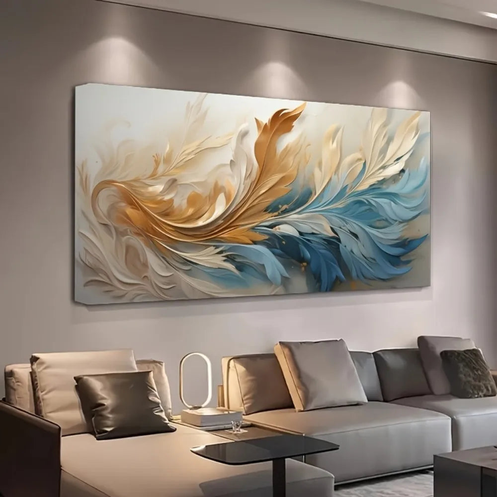 Abstract feather canvas art solid wood frame