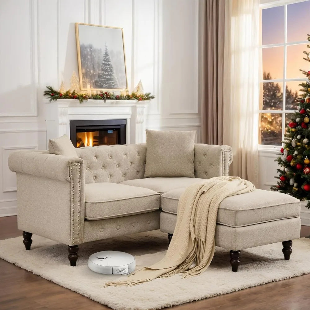 62" Chesterfield Tufted Linen Sofa Couch