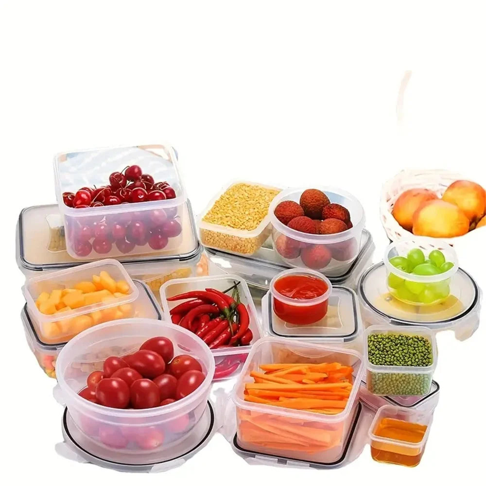 Storage Container Set -  Reusable Plastic Bins with Flip Lids