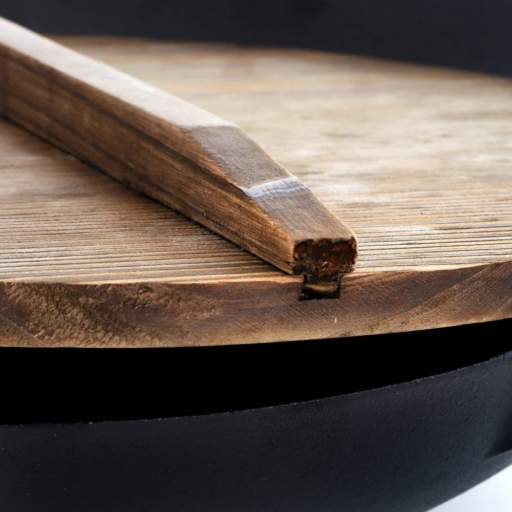 14 Inch Cast Iron Wok Set with Wood Lid