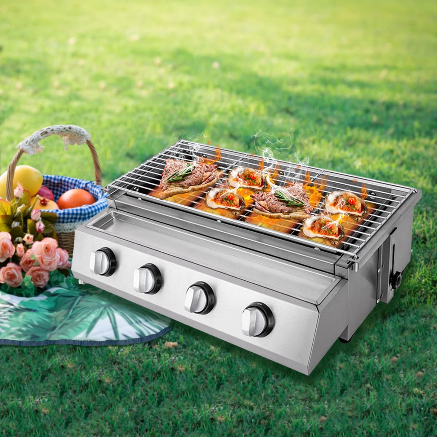 Smokeless Barbecue Grill 4 Burners LPG Gas Portable