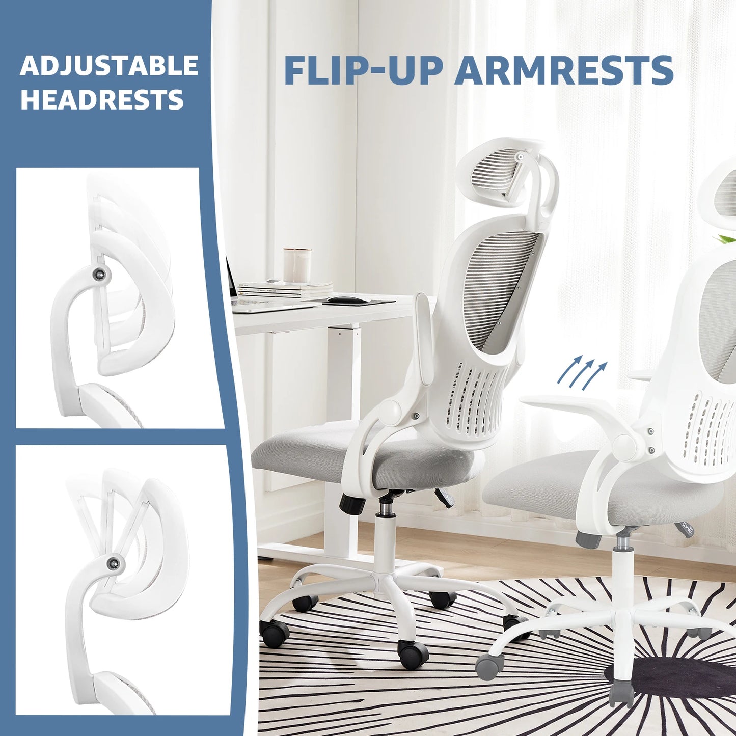 Desk Chair Flip-up Arms Adjustable Headrests Comfortable Lumbar Support