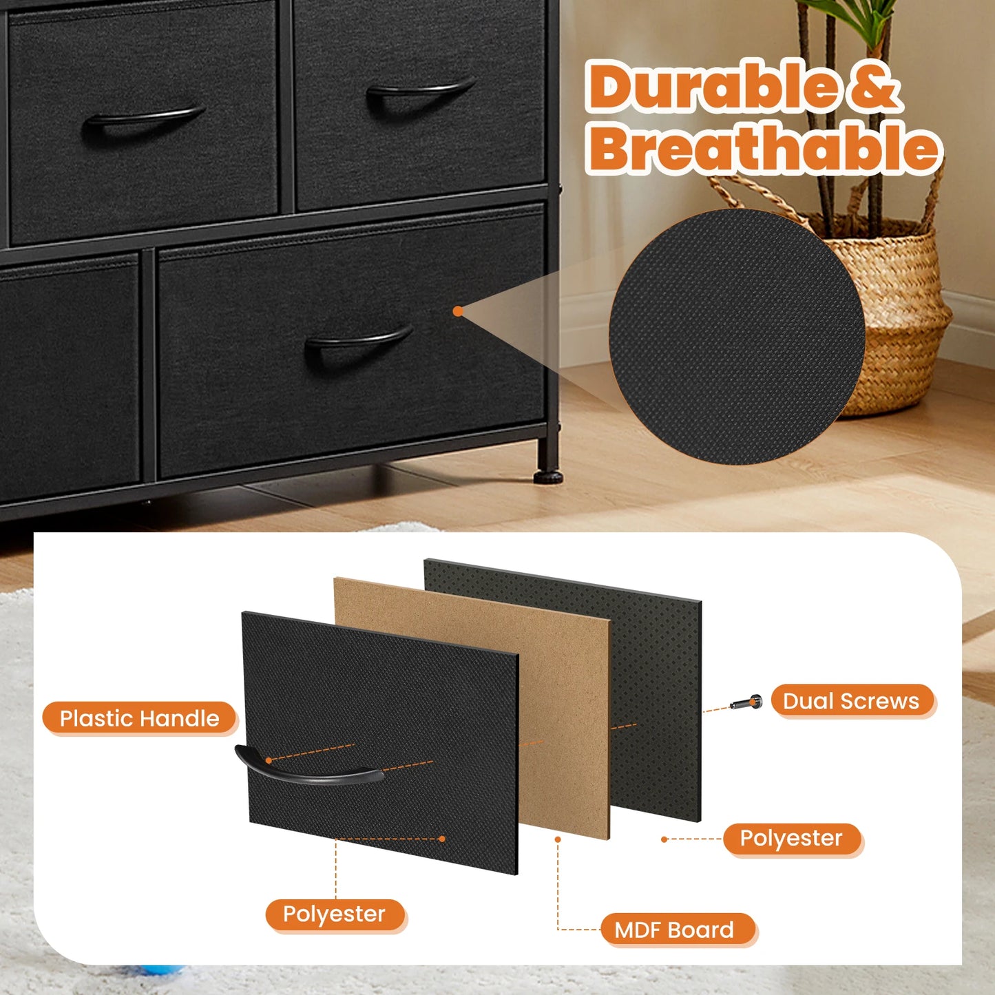 Cabinet Dresser With 5 Fabric Drawers