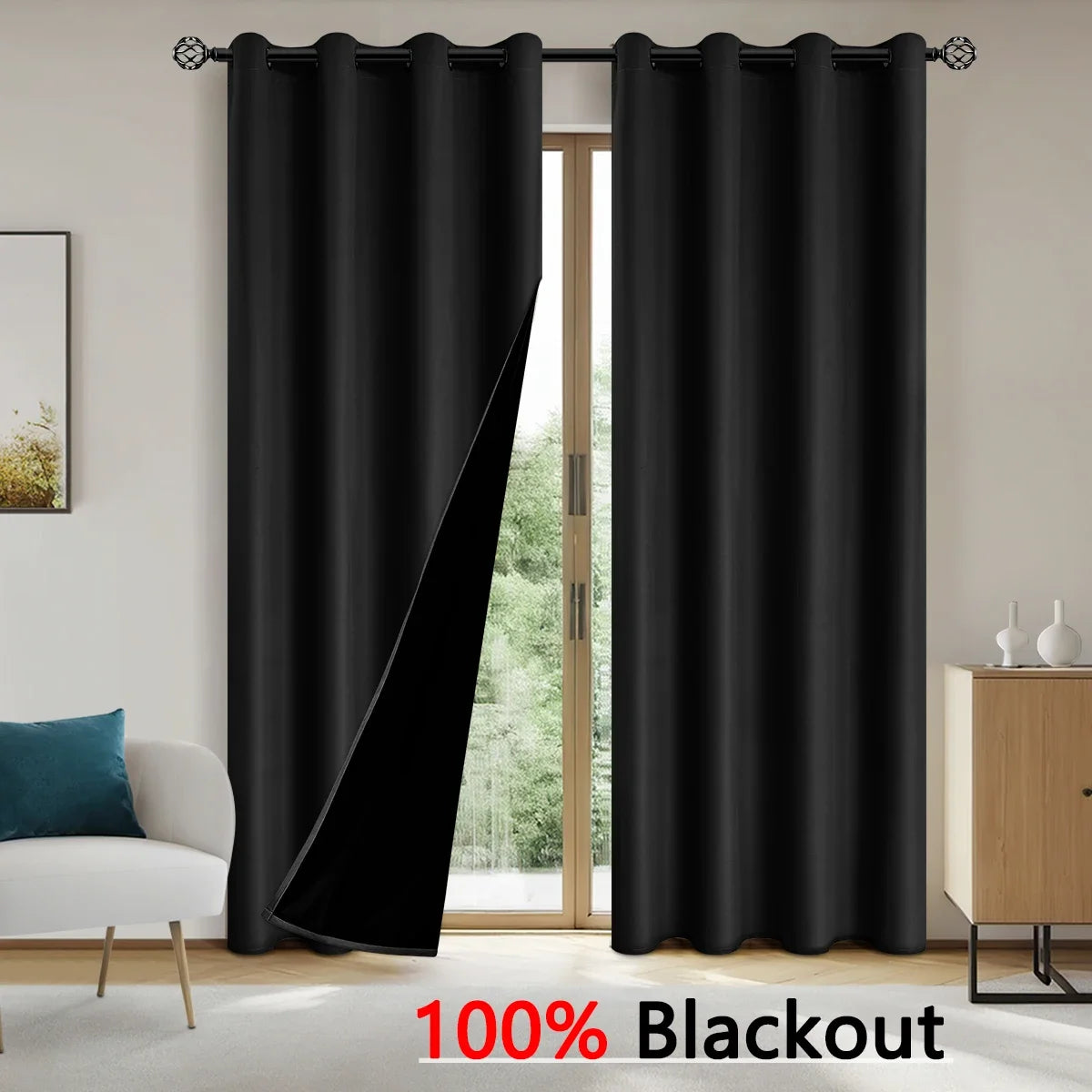 2pcs Solid 100% Blackout Curtains