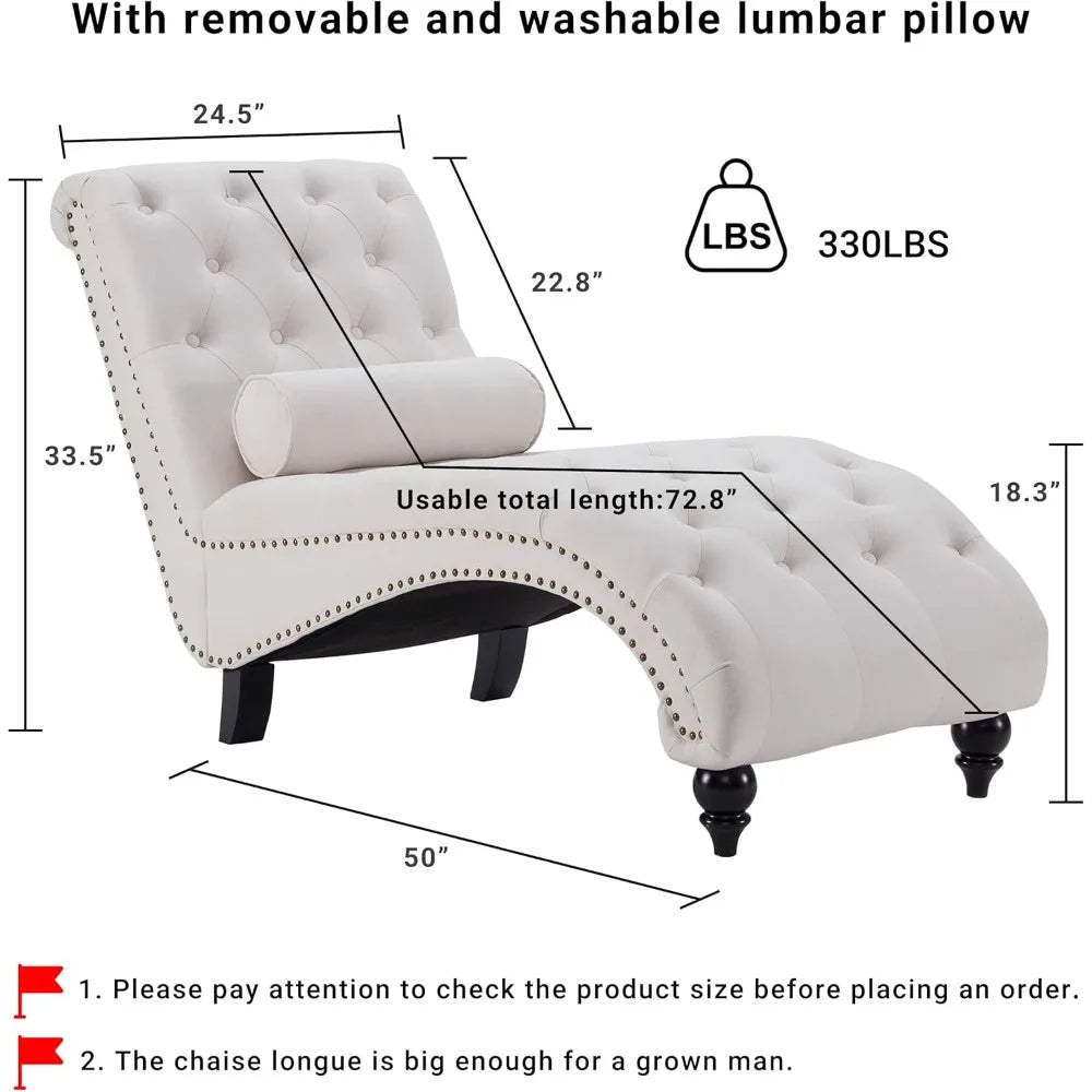 Button-Tufted Chaise Lounge  with Solid Wood Legs