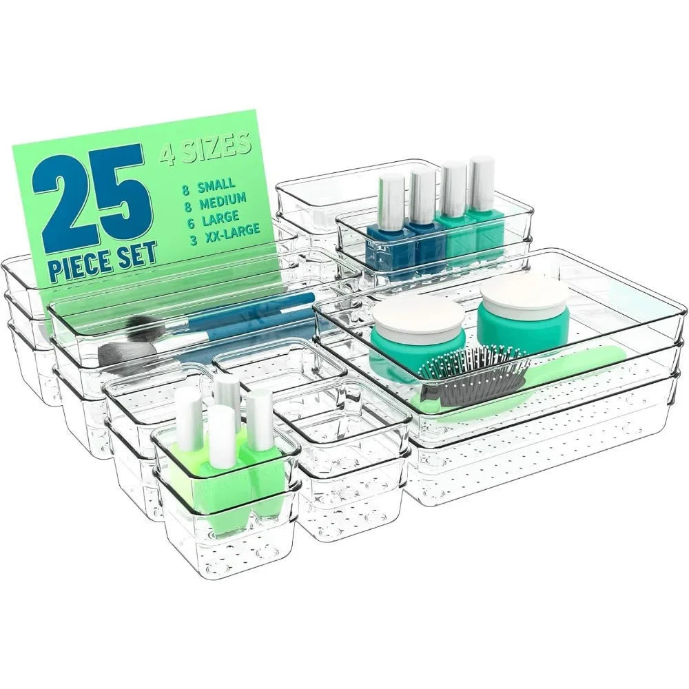 Clear plastic, 5 size drawer organizer trays