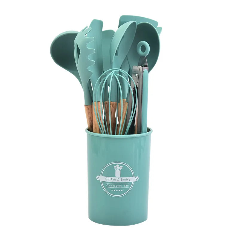 Kitchenware High Temperature Resistant Silicone with Wooden Handle12Set